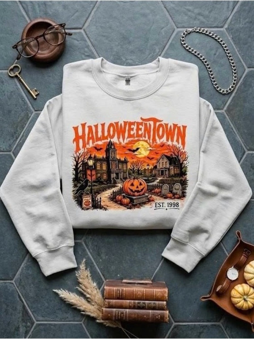 Vintage Halloweentown Est 1998 Crewneck Sweatshirt Fall Graphic